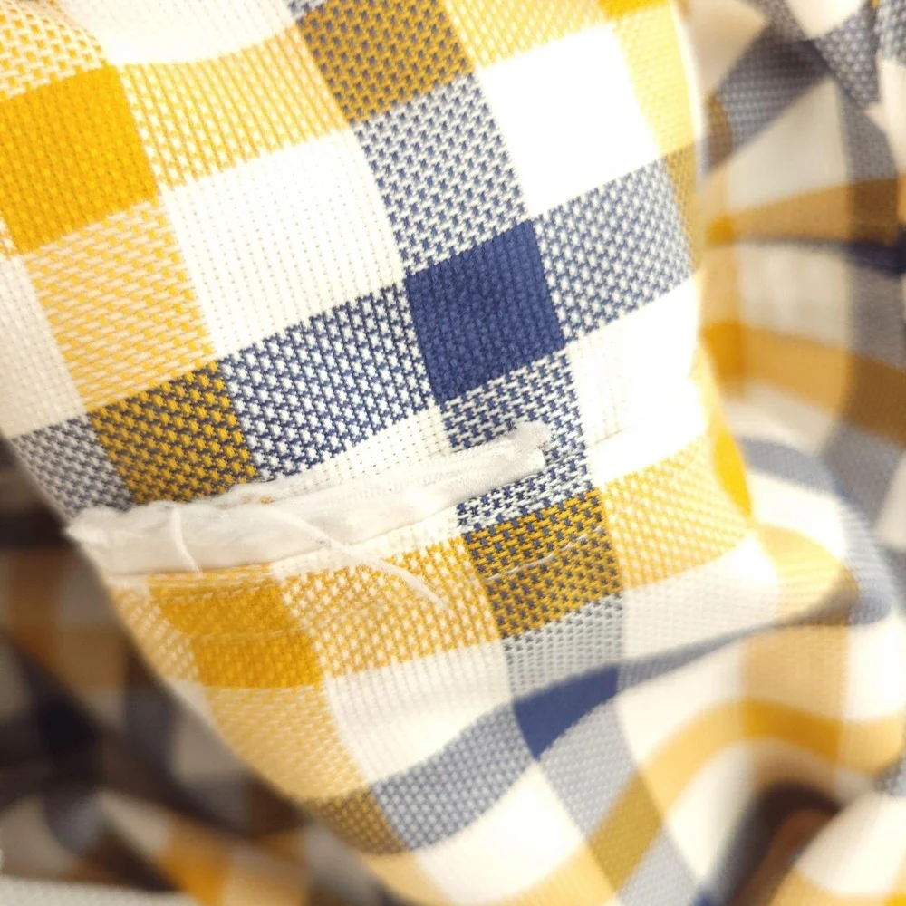Banana Republic Oxford Dress Shirt Mens L Yellow Blue Gingham Slim Fit Non Iron